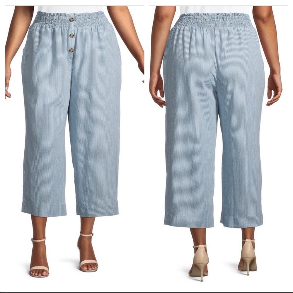 C&C California Striped Wide Leg Cropped Pants • 1X